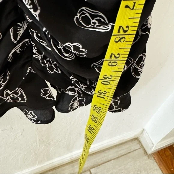 Lush Black White Floral Print Cami Ruched Flutter Mini Dress S - Picture 11 of 12